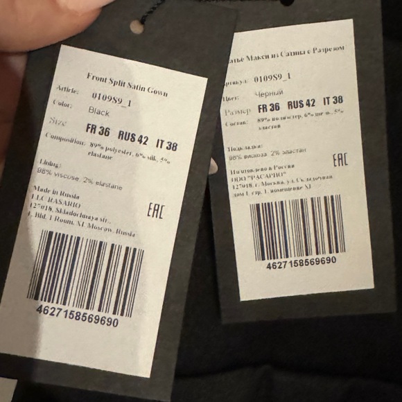 🐈‍⬛RASARIO Split Front Hem Gown - Black Satin - FR36 - NWT* NEVER WORN!🐈‍⬛ - Picture 12 of 15